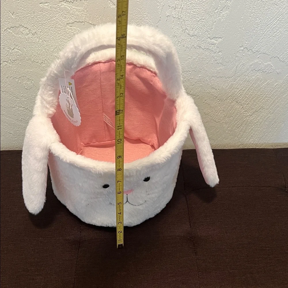 #1473=“16X10”Adorable Bunny Plush Basket - Pink and White